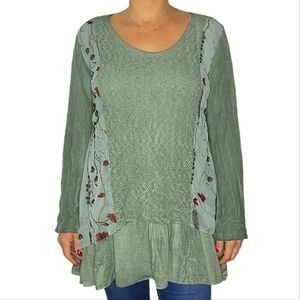 Signals Boho Long Sleeve Tunic Top Size X Large Green